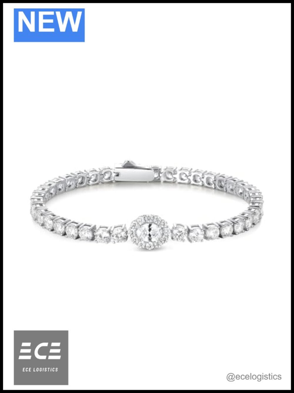Sterling Silver Oval Halo CZ Tennis Bracelet Women's Fine Jewelry 7"